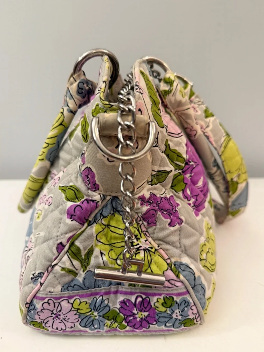 Vera Bradley Floral Quilted Satchel Bag Neutral Multi Cotton w Detachable Strap